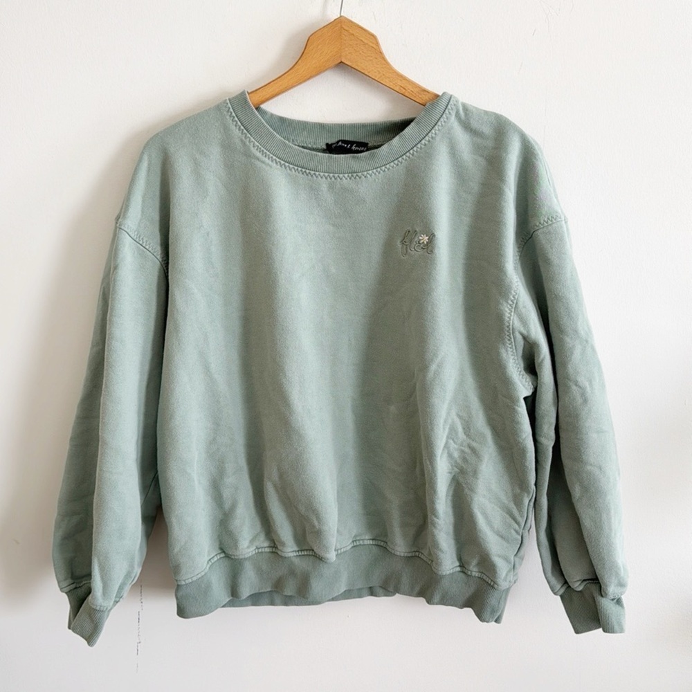 For Love & Lemon’s olive Green Embroidered oversized crewneck Sweatshirt Sz S